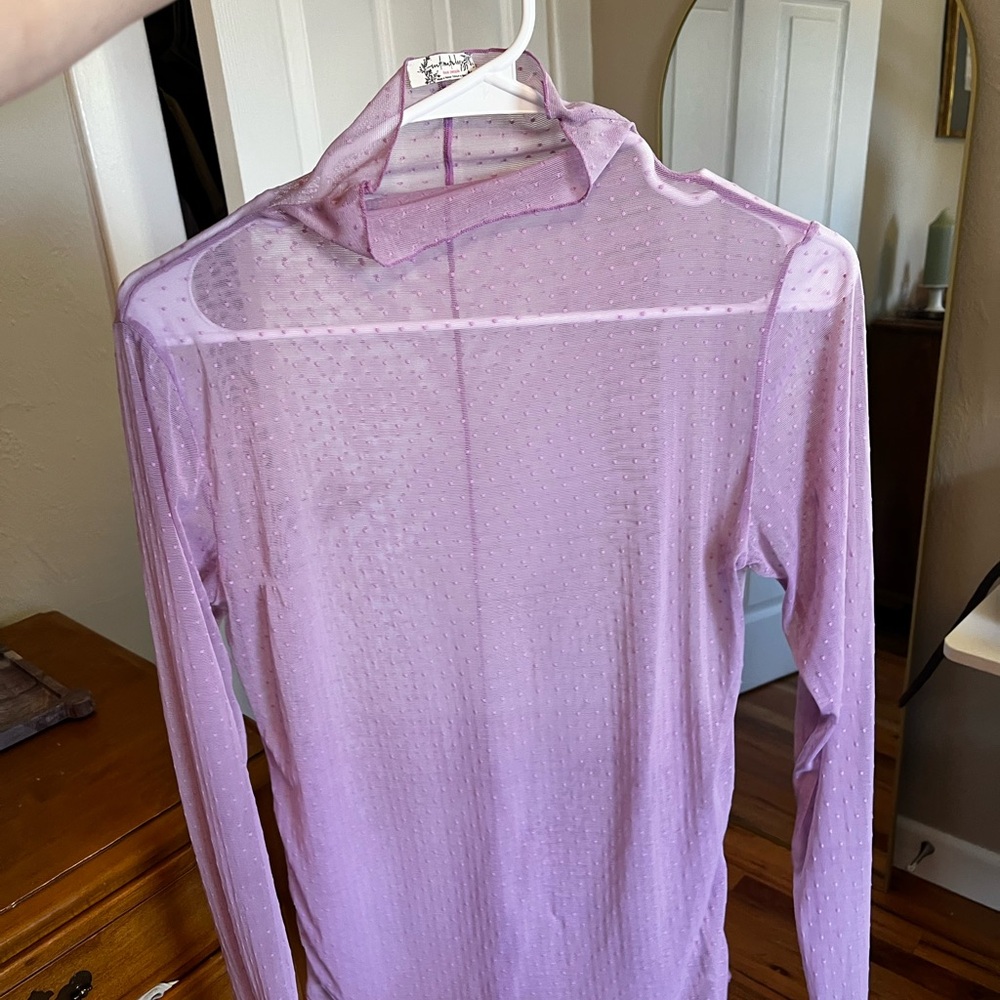 Free People Lavender Mesh Polka Dot Long Sleeve
